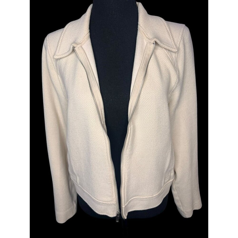 Banana Republic Moto Jacket Womens Large Ivory Textured preppy western